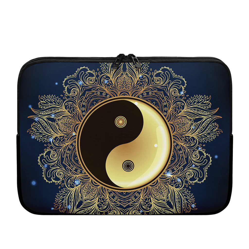 Gold Yin Yang Mandala Print Laptop Sleeve