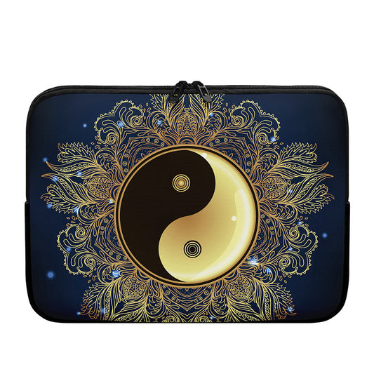 Gold Yin Yang Mandala Print Laptop Sleeve