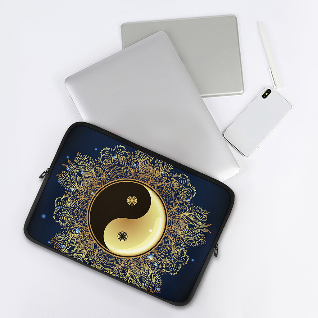 Gold Yin Yang Mandala Print Laptop Sleeve