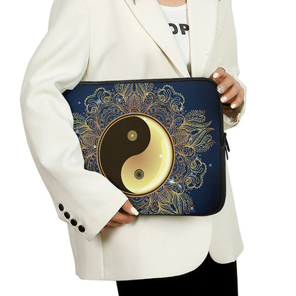 Gold Yin Yang Mandala Print Laptop Sleeve