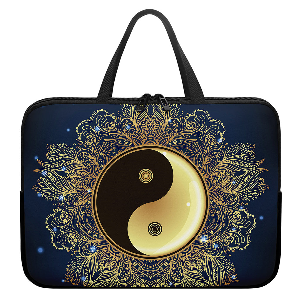 Gold Yin Yang Mandala Print Laptop Sleeve With Handle