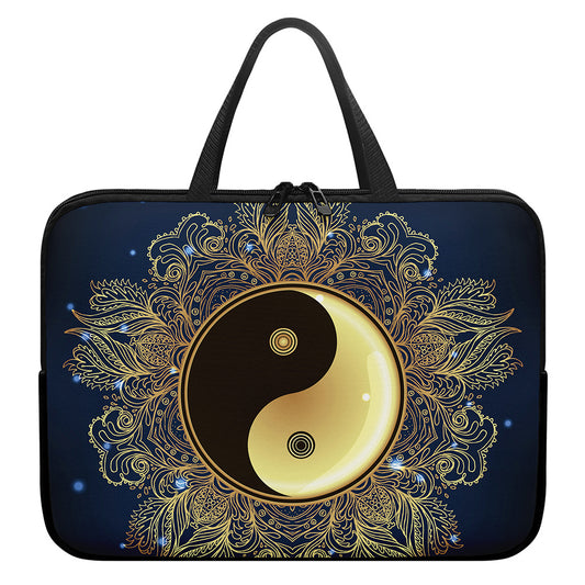 Gold Yin Yang Mandala Print Laptop Sleeve With Handle