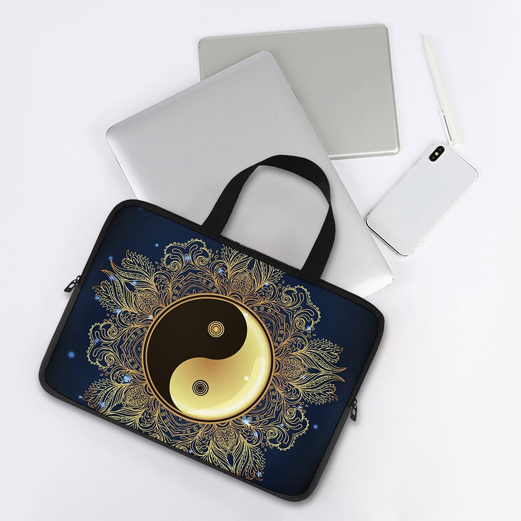 Gold Yin Yang Mandala Print Laptop Sleeve With Handle