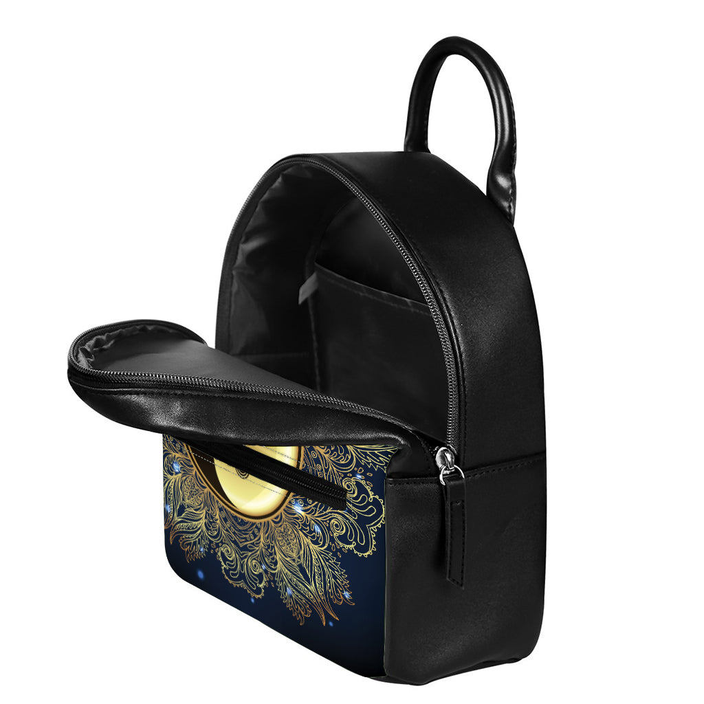 Gold Yin Yang Mandala Print Leather Backpack