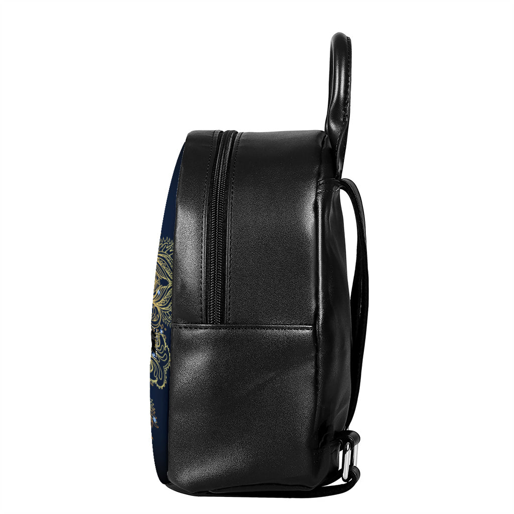 Gold Yin Yang Mandala Print Leather Backpack