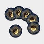 Gold Yin Yang Mandala Print Leather Coaster Set