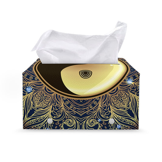 Gold Yin Yang Mandala Print Leather Tissue Box Cover