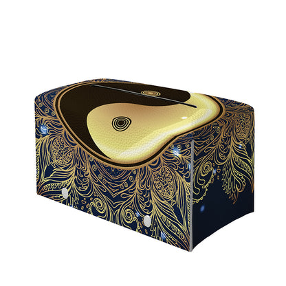 Gold Yin Yang Mandala Print Leather Tissue Box Cover