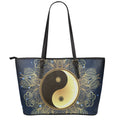 Gold Yin Yang Mandala Print Leather Tote Bag With Zipper