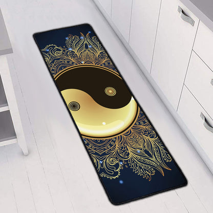 Gold Yin Yang Mandala Print Long Kitchen Mat