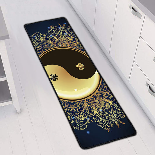 Gold Yin Yang Mandala Print Long Kitchen Mat