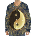 Gold Yin Yang Mandala Print Long Sleeve Baseball Jersey