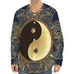 Gold Yin Yang Mandala Print Long Sleeve Baseball Jersey