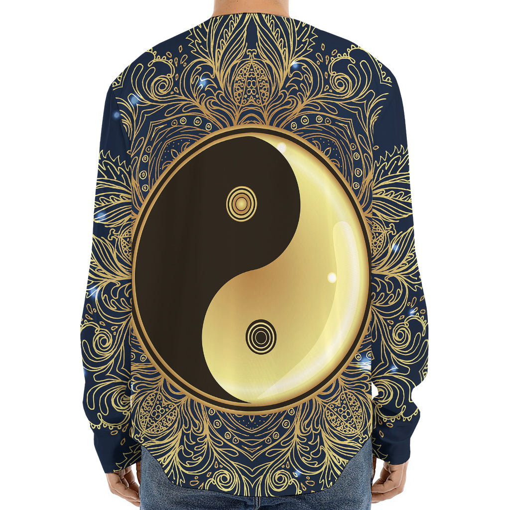 Gold Yin Yang Mandala Print Long Sleeve Baseball Jersey