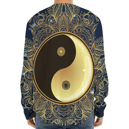 Gold Yin Yang Mandala Print Long Sleeve Baseball Jersey