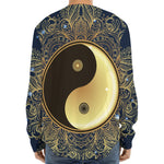 Gold Yin Yang Mandala Print Long Sleeve Baseball Jersey