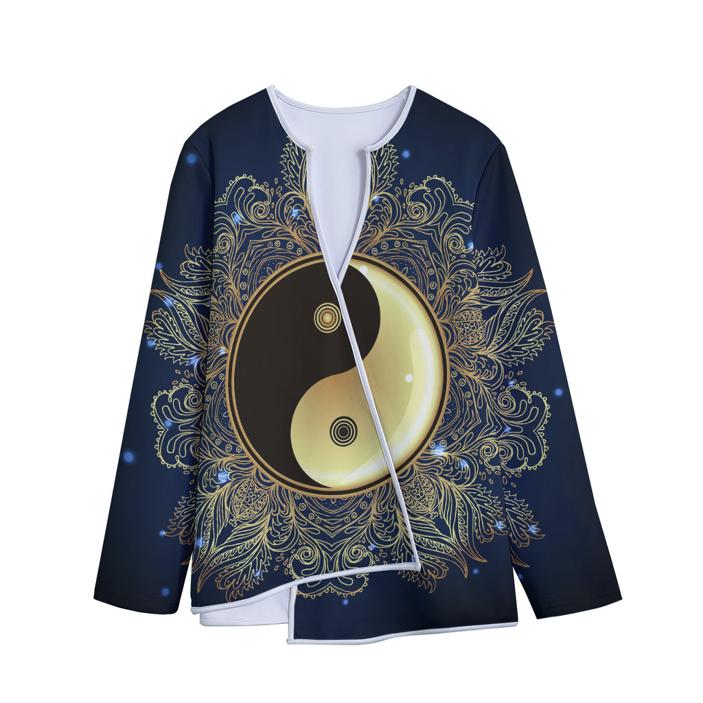 Gold Yin Yang Mandala Print Long Sleeve Short Coat