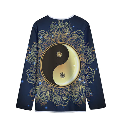 Gold Yin Yang Mandala Print Long Sleeve Short Coat