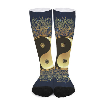 Gold Yin Yang Mandala Print Long Socks