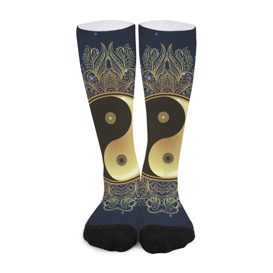 Gold Yin Yang Mandala Print Long Socks