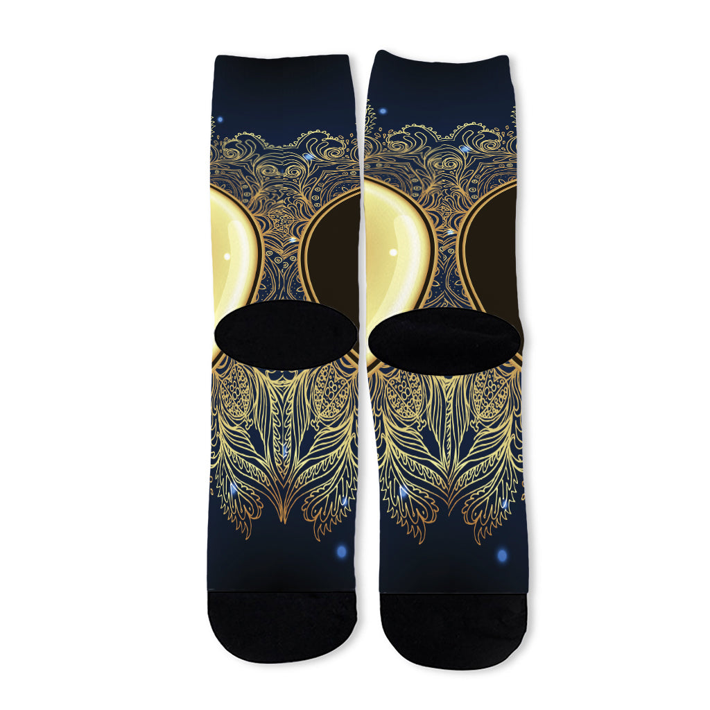 Gold Yin Yang Mandala Print Long Socks