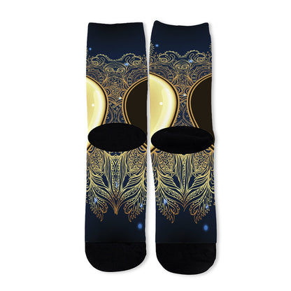 Gold Yin Yang Mandala Print Long Socks