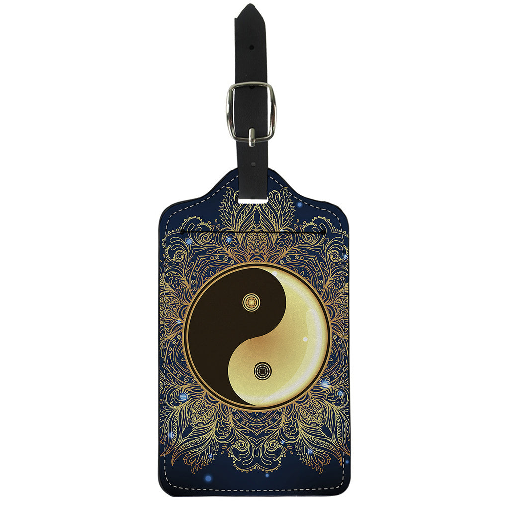 Gold Yin Yang Mandala Print Luggage Tag