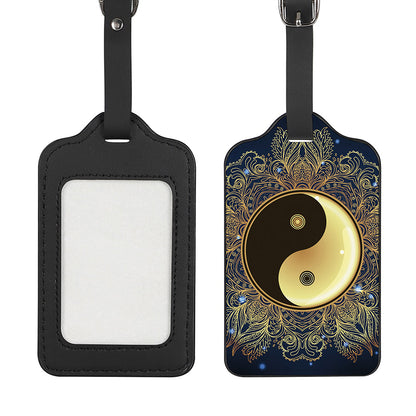 Gold Yin Yang Mandala Print Luggage Tag