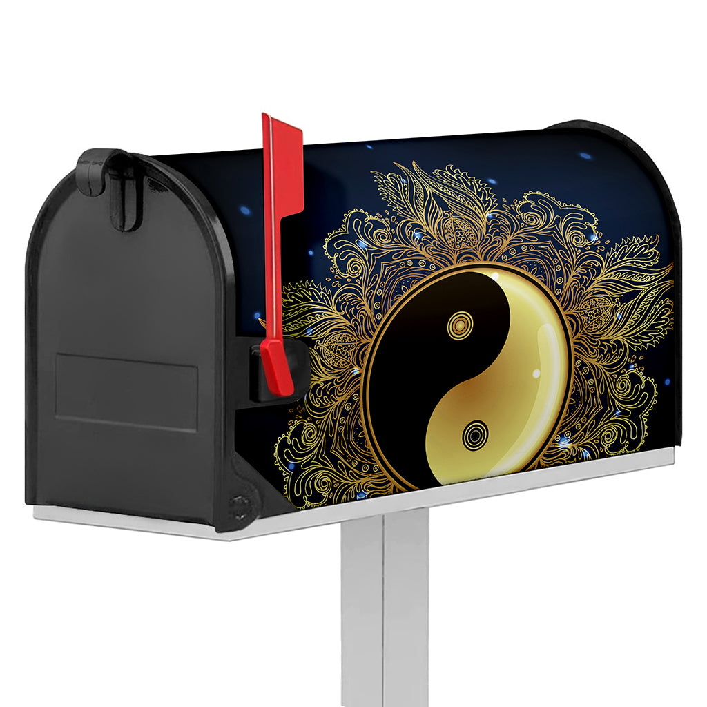Gold Yin Yang Mandala Print Mailbox Cover