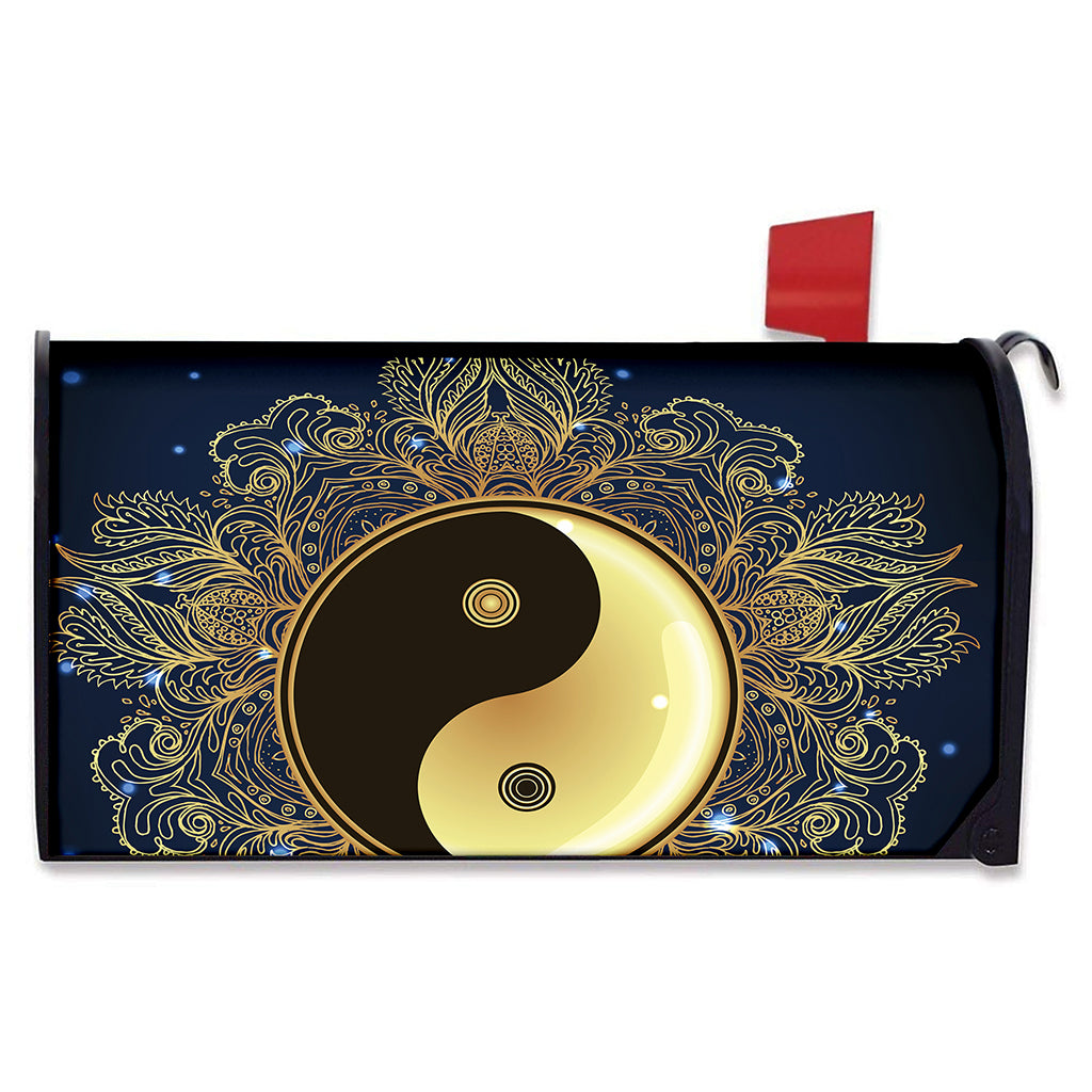 Gold Yin Yang Mandala Print Mailbox Cover