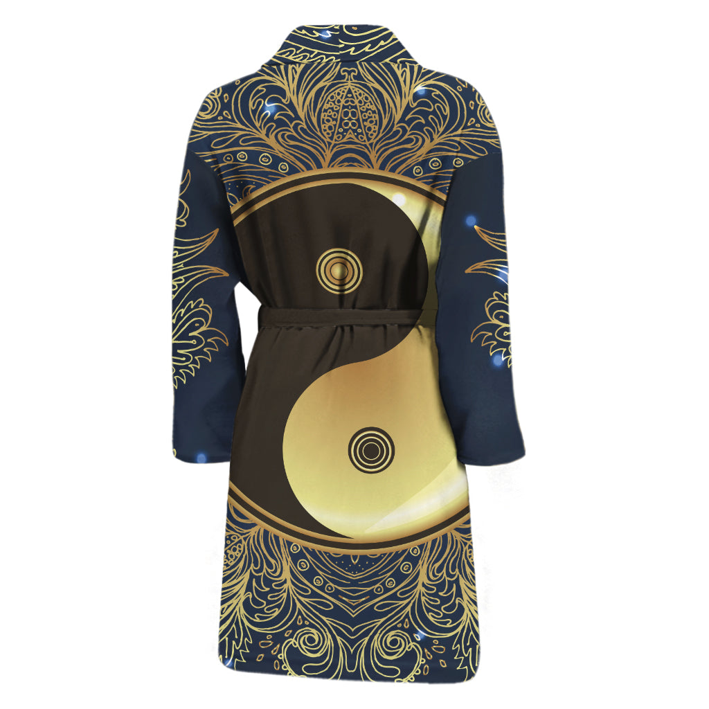 Gold Yin Yang Mandala Print Men's Bathrobe