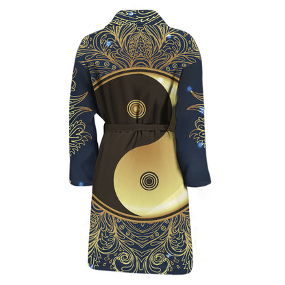 Gold Yin Yang Mandala Print Men's Bathrobe