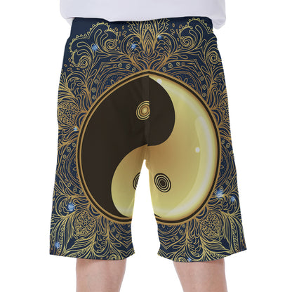 Gold Yin Yang Mandala Print Men's Beach Shorts
