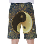 Gold Yin Yang Mandala Print Men's Beach Shorts