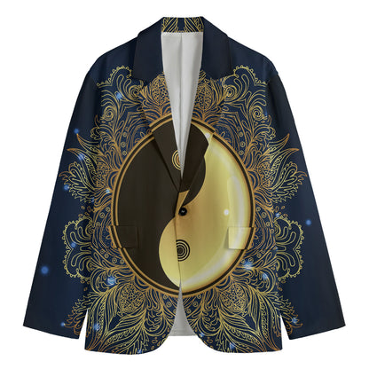 Gold Yin Yang Mandala Print Men's Blazer