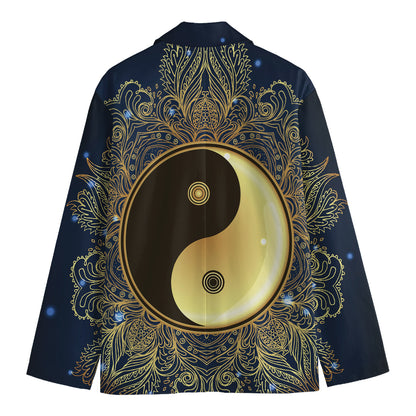 Gold Yin Yang Mandala Print Men's Blazer