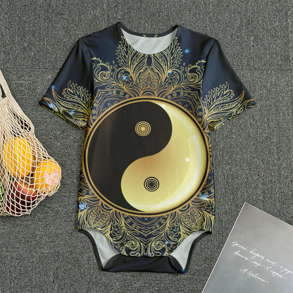 Gold Yin Yang Mandala Print Men's Bodysuit