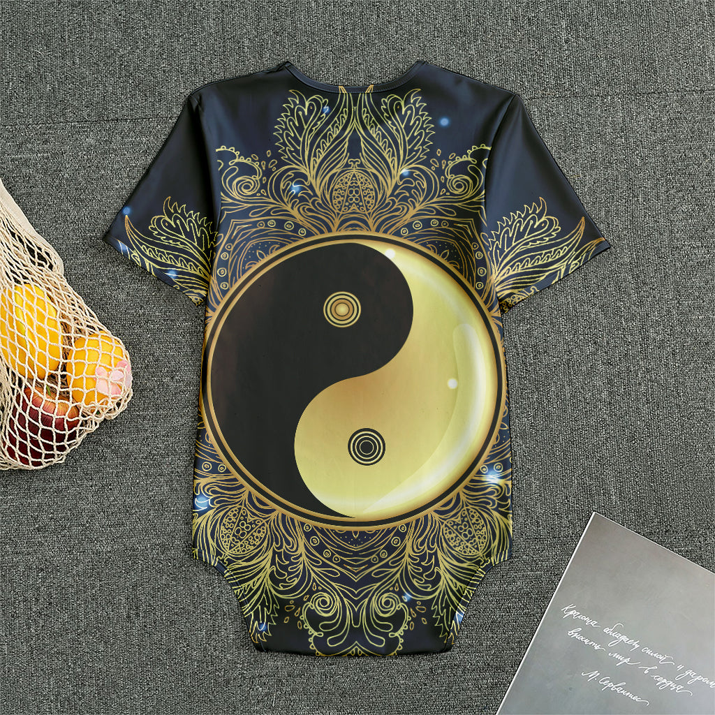 Gold Yin Yang Mandala Print Men's Bodysuit