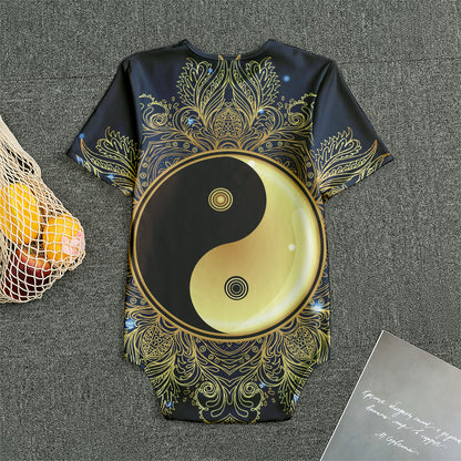 Gold Yin Yang Mandala Print Men's Bodysuit