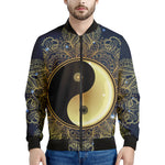 Gold Yin Yang Mandala Print Men's Bomber Jacket