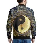 Gold Yin Yang Mandala Print Men's Bomber Jacket