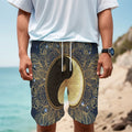 Gold Yin Yang Mandala Print Men's Cargo Shorts
