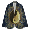 Gold Yin Yang Mandala Print Men's Cotton Blazer