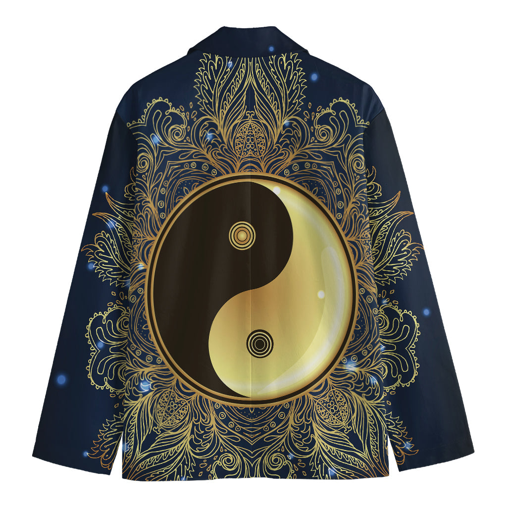 Gold Yin Yang Mandala Print Men's Cotton Blazer