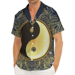 Gold Yin Yang Mandala Print Men's Deep V-Neck Shirt