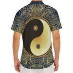 Gold Yin Yang Mandala Print Men's Deep V-Neck Shirt