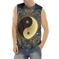 Gold Yin Yang Mandala Print Men's Fitness Tank Top
