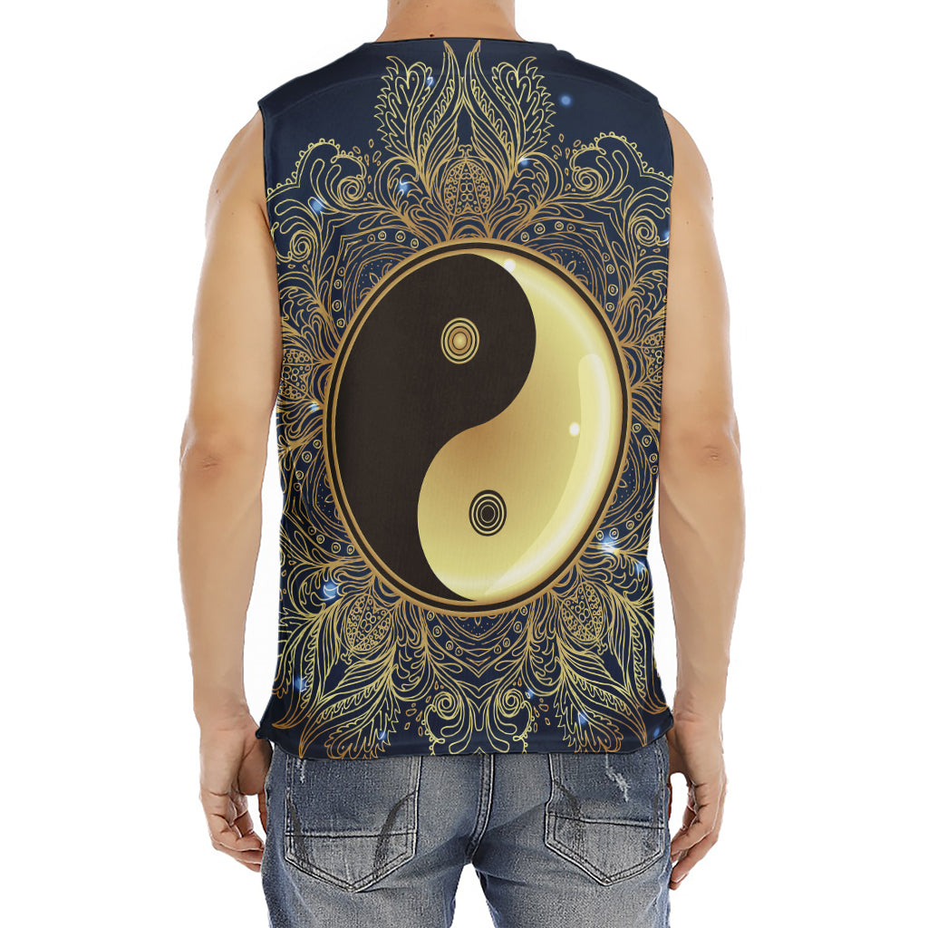 Gold Yin Yang Mandala Print Men's Fitness Tank Top