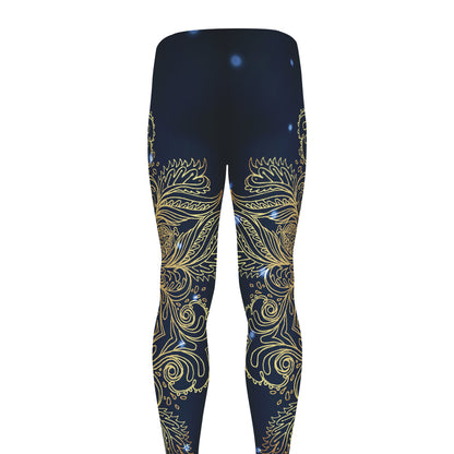 Gold Yin Yang Mandala Print Men's leggings