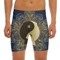 Gold Yin Yang Mandala Print Men's Long Boxer Briefs